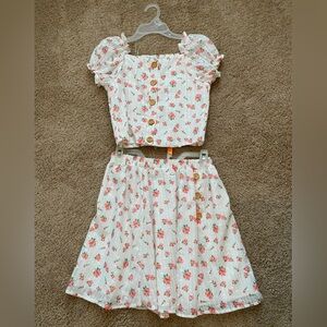 Rare Editions Floral Skirt Set - Pink and White